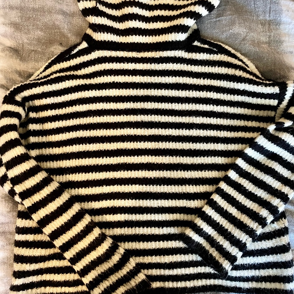 Black + white striped turtleneck sweater